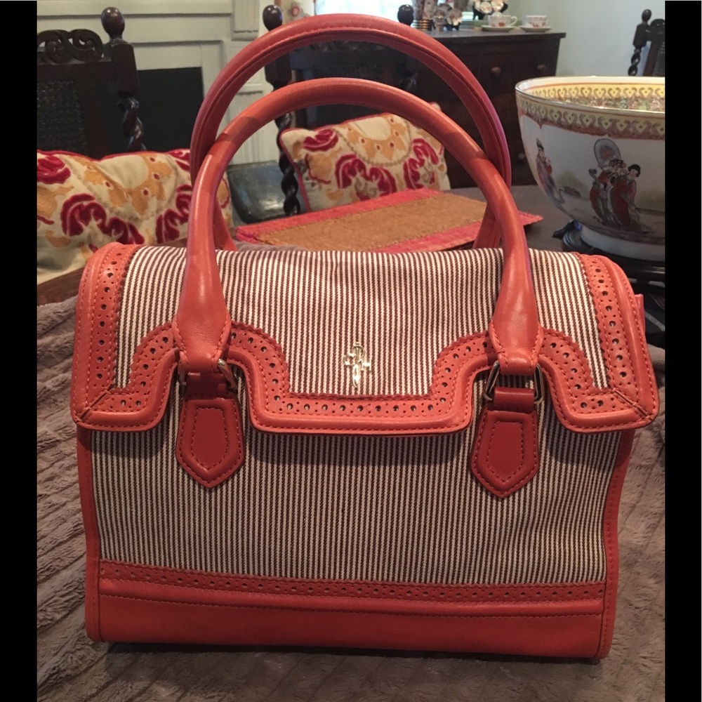 COLE HAHN pin stripe hand bag
